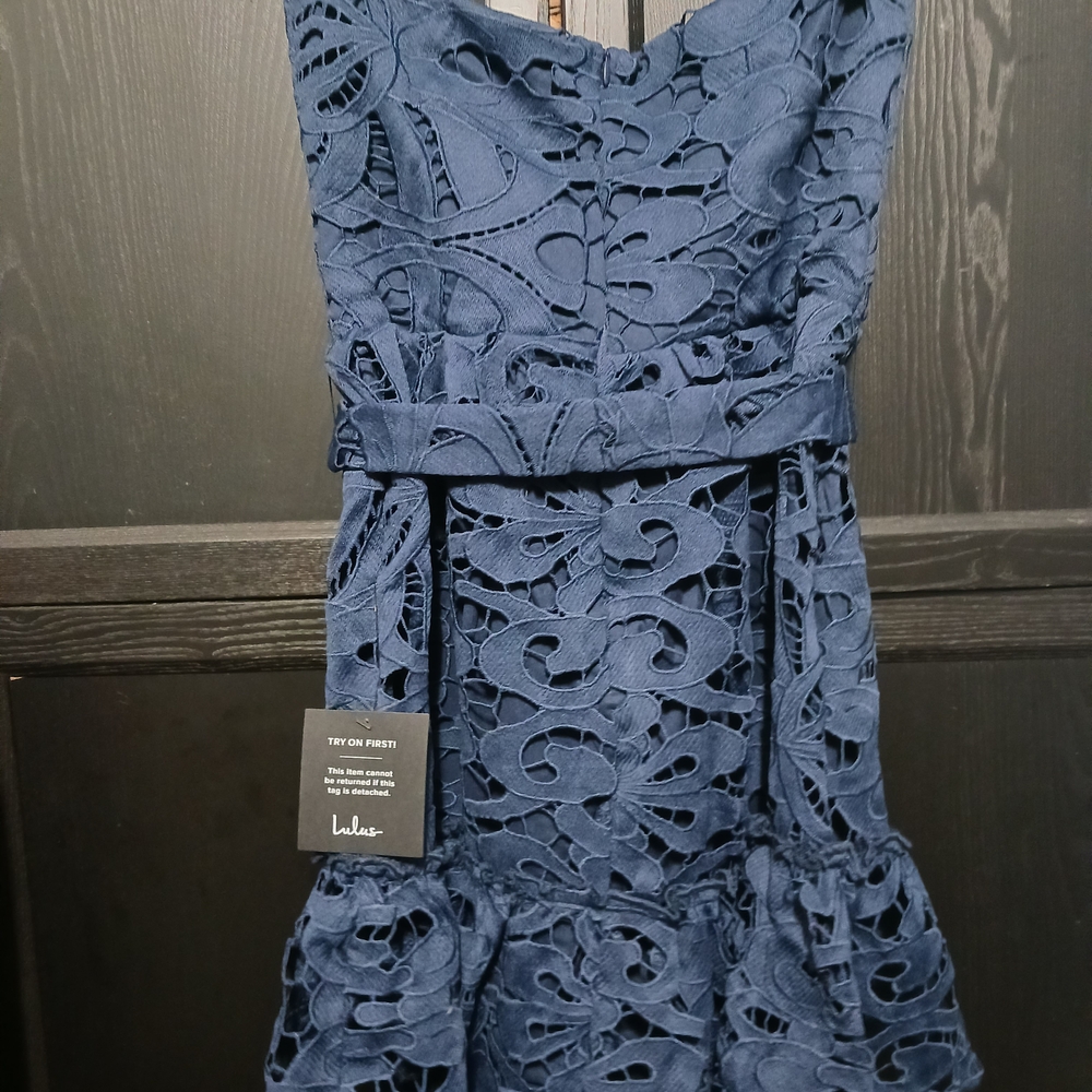 Lulu's Strapless Navy Lace Dress - Picture 5 of 10